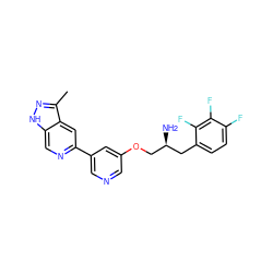 Cc1n[nH]c2cnc(-c3cncc(OC[C@@H](N)Cc4ccc(F)c(F)c4F)c3)cc12 ZINC000045290259