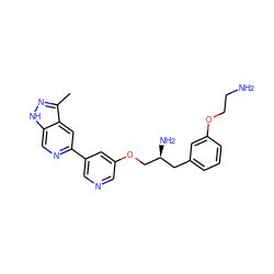 Cc1n[nH]c2cnc(-c3cncc(OC[C@@H](N)Cc4cccc(OCCN)c4)c3)cc12 ZINC000045289396