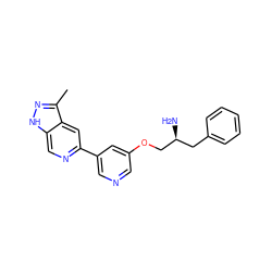 Cc1n[nH]c2cnc(-c3cncc(OC[C@@H](N)Cc4ccccc4)c3)cc12 ZINC000014962183