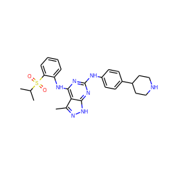 Cc1n[nH]c2nc(Nc3ccc(C4CCNCC4)cc3)nc(Nc3ccccc3S(=O)(=O)C(C)C)c12 ZINC000096177929