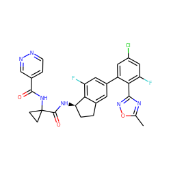 Cc1nc(-c2c(F)cc(Cl)cc2-c2cc(F)c3c(c2)CC[C@H]3NC(=O)C2(NC(=O)c3ccnnc3)CC2)no1 ZINC000142294744