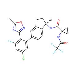 Cc1nc(-c2c(F)cc(Cl)cc2-c2ccc3c(c2)CC[C@@]3(C)NC(=O)C2(NC(=O)C(F)(F)F)CC2)no1 ZINC000169697137
