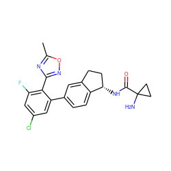 Cc1nc(-c2c(F)cc(Cl)cc2-c2ccc3c(c2)CC[C@@H]3NC(=O)C2(N)CC2)no1 ZINC000169697149