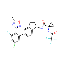 Cc1nc(-c2c(F)cc(Cl)cc2-c2ccc3c(c2)CC[C@@H]3NC(=O)C2(NC(=O)C(F)(F)F)CC2)no1 ZINC000169697121