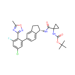 Cc1nc(-c2c(F)cc(Cl)cc2-c2ccc3c(c2)CC[C@@H]3NC(=O)C2(NC(=O)OC(C)(C)C)CC2)no1 ZINC000169697148