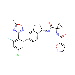 Cc1nc(-c2c(F)cc(Cl)cc2-c2ccc3c(c2)CC[C@@H]3NC(=O)C2(NC(=O)c3ccno3)CC2)no1 ZINC000142294513