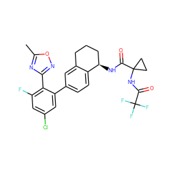 Cc1nc(-c2c(F)cc(Cl)cc2-c2ccc3c(c2)CCC[C@H]3NC(=O)C2(NC(=O)C(F)(F)F)CC2)no1 ZINC000142247926