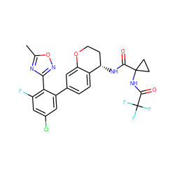 Cc1nc(-c2c(F)cc(Cl)cc2-c2ccc3c(c2)OCC[C@@H]3NC(=O)C2(NC(=O)C(F)(F)F)CC2)no1 ZINC000169697130