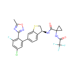 Cc1nc(-c2c(F)cc(Cl)cc2-c2ccc3c(c2)SC[C@H]3NC(=O)C2(NC(=O)C(F)(F)F)CC2)no1 ZINC000142261651