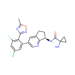 Cc1nc(-c2c(F)cc(Cl)cc2-c2cnc3c(c2)CC[C@H]3NC(=O)C2(N)CC2)no1 ZINC000142262530