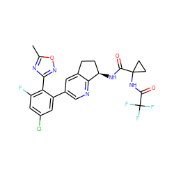 Cc1nc(-c2c(F)cc(Cl)cc2-c2cnc3c(c2)CC[C@H]3NC(=O)C2(NC(=O)C(F)(F)F)CC2)no1 ZINC000142233353