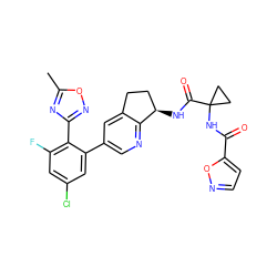 Cc1nc(-c2c(F)cc(Cl)cc2-c2cnc3c(c2)CC[C@H]3NC(=O)C2(NC(=O)c3ccno3)CC2)no1 ZINC000142263408