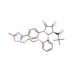 Cc1nc(-c2ccc(N3C(=O)C(=O)[C@@H](C(=O)C(C)(C)C)[C@@H]3c3ccccc3OCCO)cc2)no1 ZINC000169695011