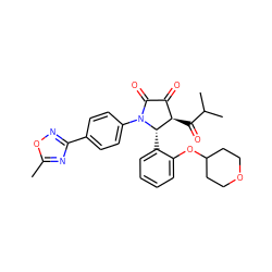 Cc1nc(-c2ccc(N3C(=O)C(=O)[C@@H](C(=O)C(C)C)[C@@H]3c3ccccc3OC3CCOCC3)cc2)no1 ZINC000169696421