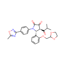 Cc1nc(-c2ccc(N3C(=O)C(=O)[C@@H](C(=O)C(C)C)[C@@H]3c3ccccc3OCC3OCCO3)cc2)no1 ZINC000169696417