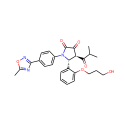Cc1nc(-c2ccc(N3C(=O)C(=O)[C@@H](C(=O)C(C)C)[C@@H]3c3ccccc3OCCCO)cc2)no1 ZINC000169696200