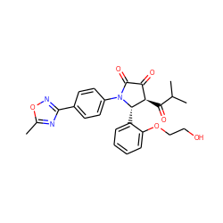 Cc1nc(-c2ccc(N3C(=O)C(=O)[C@@H](C(=O)C(C)C)[C@@H]3c3ccccc3OCCO)cc2)no1 ZINC000169695632