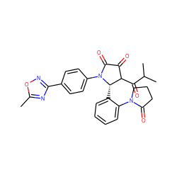 Cc1nc(-c2ccc(N3C(=O)C(=O)C(C(=O)C(C)C)[C@@H]3c3ccccc3N3CCCC3=O)cc2)no1 ZINC000096176947