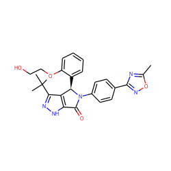 Cc1nc(-c2ccc(N3C(=O)c4[nH]nc(C(C)(C)C)c4[C@H]3c3ccccc3OCCO)cc2)no1 ZINC000096176965