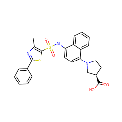 Cc1nc(-c2ccccc2)sc1S(=O)(=O)Nc1ccc(N2CC[C@@H](C(=O)O)C2)c2ccccc12 ZINC000653816429