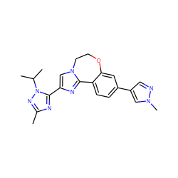 Cc1nc(-c2cn3c(n2)-c2ccc(-c4cnn(C)c4)cc2OCC3)n(C(C)C)n1 ZINC000096270822