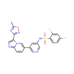 Cc1nc(-c2cnc3ccc(-c4cncc(NS(=O)(=O)c5ccc(F)cc5F)c4)cn23)no1 ZINC000071316895
