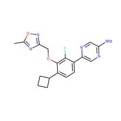 Cc1nc(COc2c(C3CCC3)ccc(-c3cnc(N)cn3)c2F)no1 ZINC000212128289