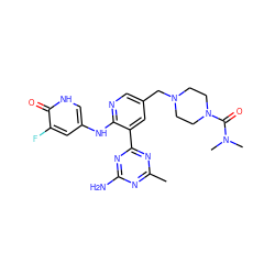 Cc1nc(N)nc(-c2cc(CN3CCN(C(=O)N(C)C)CC3)cnc2Nc2c[nH]c(=O)c(F)c2)n1 ZINC000113241400