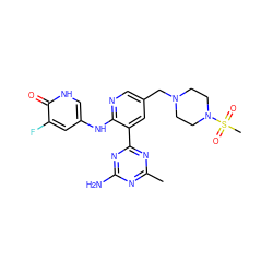 Cc1nc(N)nc(-c2cc(CN3CCN(S(C)(=O)=O)CC3)cnc2Nc2c[nH]c(=O)c(F)c2)n1 ZINC000113239920