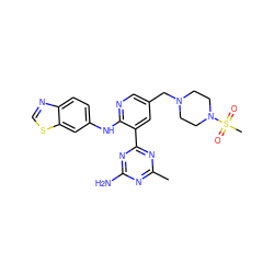 Cc1nc(N)nc(-c2cc(CN3CCN(S(C)(=O)=O)CC3)cnc2Nc2ccc3ncsc3c2)n1 ZINC000113239373