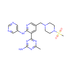 Cc1nc(N)nc(-c2cc(CN3CCN(S(C)(=O)=O)CC3)cnc2Nc2cncnc2)n1 ZINC000113240826