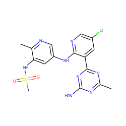 Cc1nc(N)nc(-c2cc(Cl)cnc2Nc2cnc(C)c(NS(C)(=O)=O)c2)n1 ZINC000095563836