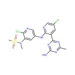 Cc1nc(N)nc(-c2cc(Cl)cnc2Nc2cnc(Cl)c(N(C)S(C)(=O)=O)c2)n1 ZINC000095563844