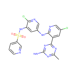 Cc1nc(N)nc(-c2cc(Cl)cnc2Nc2cnc(Cl)c(NS(=O)(=O)c3cccnc3)c2)n1 ZINC000095557848