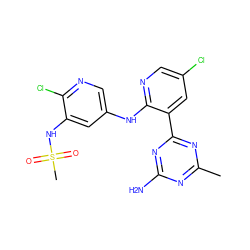 Cc1nc(N)nc(-c2cc(Cl)cnc2Nc2cnc(Cl)c(NS(C)(=O)=O)c2)n1 ZINC000095560162