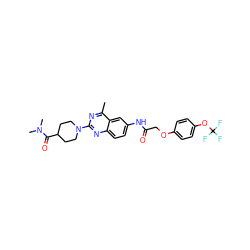 Cc1nc(N2CCC(C(=O)N(C)C)CC2)nc2ccc(NC(=O)COc3ccc(OC(F)(F)F)cc3)cc12 ZINC000084636100