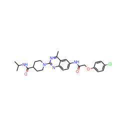 Cc1nc(N2CCC(C(=O)NC(C)C)CC2)nc2ccc(NC(=O)COc3ccc(Cl)cc3)cc12 ZINC000084635658
