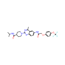 Cc1nc(N2CCC(C(=O)NC(C)C)CC2)nc2ccc(NC(=O)COc3ccc(OC(F)(F)F)cc3)cc12 ZINC000084636099