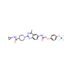 Cc1nc(N2CCC(C(=O)NC3CC3)CC2)nc2ccc(NC(=O)COc3ccc(OC(F)(F)F)cc3)cc12 ZINC000084634064