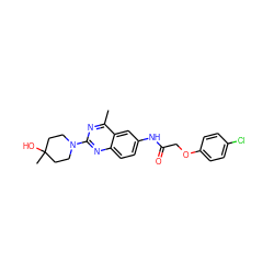 Cc1nc(N2CCC(C)(O)CC2)nc2ccc(NC(=O)COc3ccc(Cl)cc3)cc12 ZINC000084596144