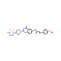 Cc1nc(N2CCC(N3CCN(C)S3(=O)=O)CC2)nc2ccc(NC(=O)/C=C/c3ccc(OC(F)(F)F)cc3)cc12 ZINC000084587871