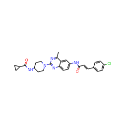 Cc1nc(N2CCC(NC(=O)C3CC3)CC2)nc2ccc(NC(=O)/C=C/c3ccc(Cl)cc3)cc12 ZINC000084586853