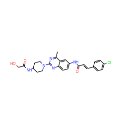 Cc1nc(N2CCC(NC(=O)CO)CC2)nc2ccc(NC(=O)/C=C/c3ccc(Cl)cc3)cc12 ZINC000084596922