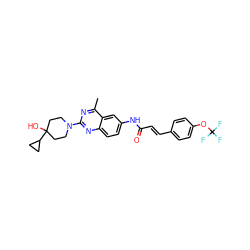 Cc1nc(N2CCC(O)(C3CC3)CC2)nc2ccc(NC(=O)/C=C/c3ccc(OC(F)(F)F)cc3)cc12 ZINC000084632865