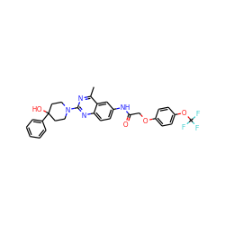 Cc1nc(N2CCC(O)(c3ccccc3)CC2)nc2ccc(NC(=O)COc3ccc(OC(F)(F)F)cc3)cc12 ZINC000084633569
