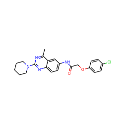 Cc1nc(N2CCCCC2)nc2ccc(NC(=O)COc3ccc(Cl)cc3)cc12 ZINC000084596564