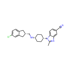 Cc1nc2cc(C#N)ccc2n1[C@H]1CC[C@@H](NC[C@H]2Cc3ccc(Cl)cc3C2)CC1 ZINC000299845028
