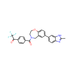 Cc1nc2ccc(-c3ccc4c(c3)CN(C(=O)c3ccc(C(=O)C(F)(F)F)cc3)CCO4)cc2[nH]1 ZINC000095588653