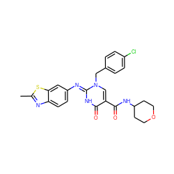 Cc1nc2ccc(N=c3[nH]c(=O)c(C(=O)NC4CCOCC4)cn3Cc3ccc(Cl)cc3)cc2s1 ZINC001772644118