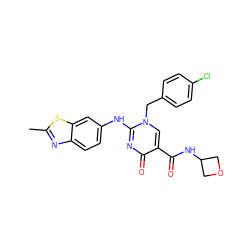 Cc1nc2ccc(Nc3nc(=O)c(C(=O)NC4COC4)cn3Cc3ccc(Cl)cc3)cc2s1 ZINC000204092540